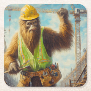 Bigfoot the Construction Worker Square Paper Coaster