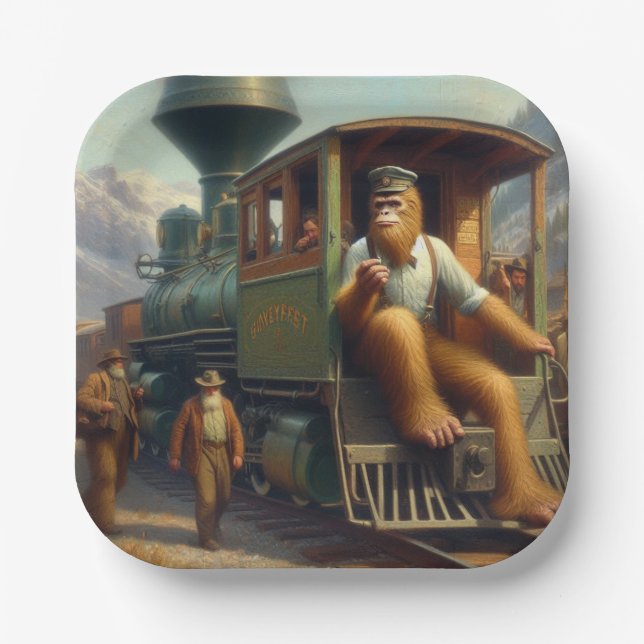 Bigfoot Train Engineer Paper Plate (Front)