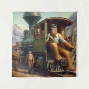 Bigfoot Train Engineer Tapestry