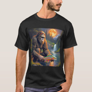 Bigfoot Trout Fishing by Moonlight T-Shirt