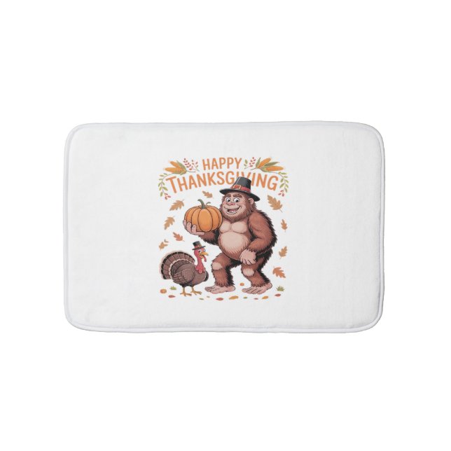 Bigfoot Turkey Pumpkin Thanksgiving Day Classic T- Bath Mat (Front)