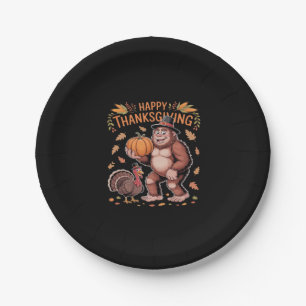 Bigfoot Turkey Pumpkin Thanksgiving Day Classic T- Paper Plate