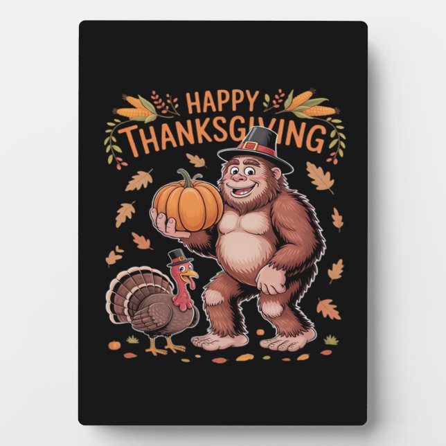 Bigfoot Turkey Pumpkin Thanksgiving Day Classic T- Plaque (Front)