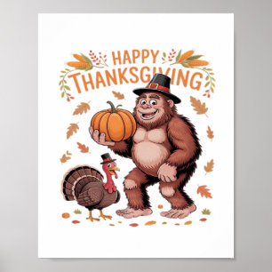 Bigfoot Turkey Pumpkin Thanksgiving Day Classic T- Poster