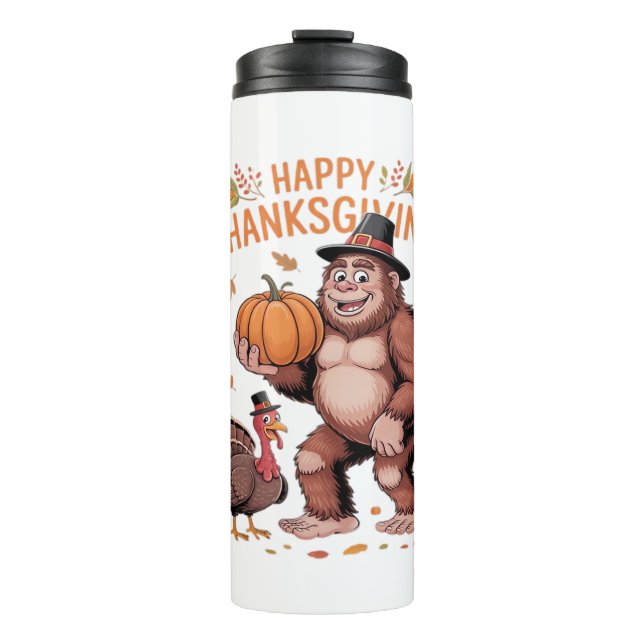 Bigfoot Turkey Pumpkin Thanksgiving Day Classic T- Thermal Tumbler (Front)