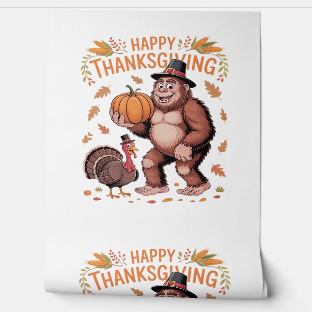 Bigfoot Turkey Pumpkin Thanksgiving Day Classic T- Wallpaper (Unrolling)