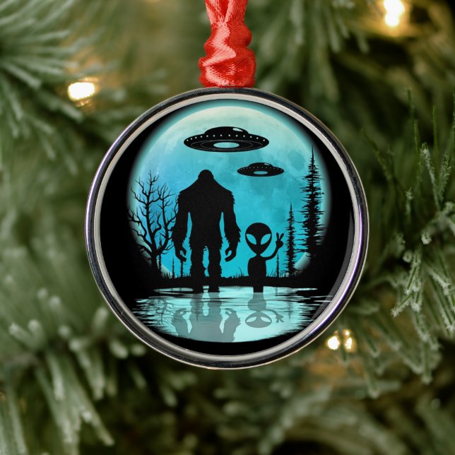 Bigfoot UFO Alien Metal Ornament (Tree)