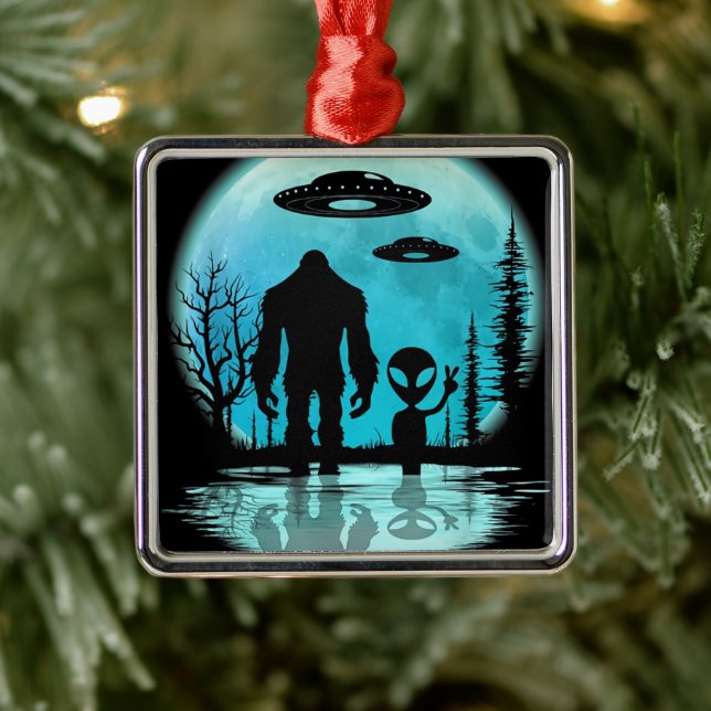 Bigfoot UFO Alien Metal Ornament (Tree)