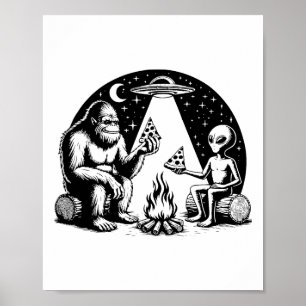 Bigfoot Ufo Alien Pizza Campfire Hiking Camper Cam Poster