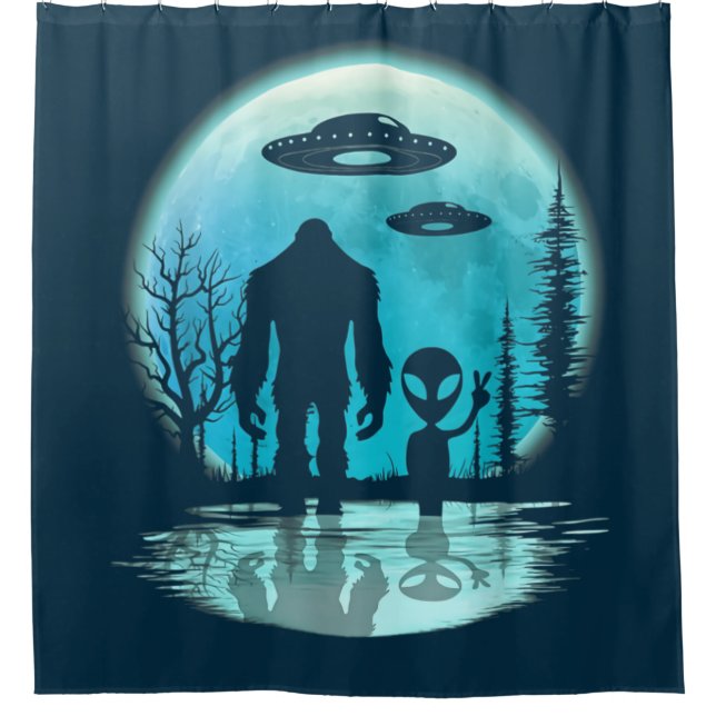 Bigfoot UFO Alien Shower Curtain (Front)