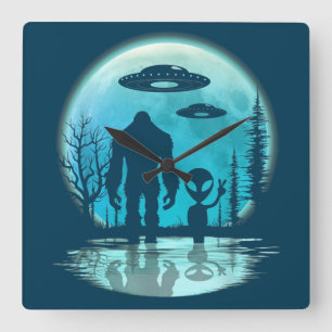 Bigfoot UFO Alien Square Wall Clock