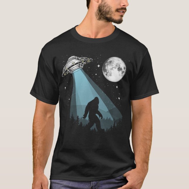 Bigfoot UFO Conspiracy Moon Stars Night Nature T-Shirt (Front)