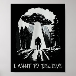Bigfoot Ufo I Want To Believe Retro Forest Men Poster