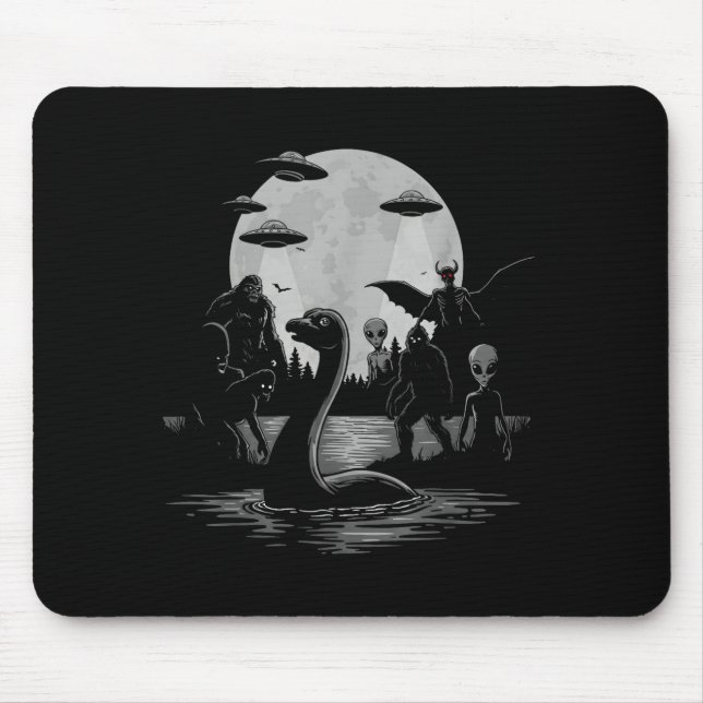 Bigfoot Ufo Loch Ness Monster Mothman And Aliens!  Mouse Pad (Front)