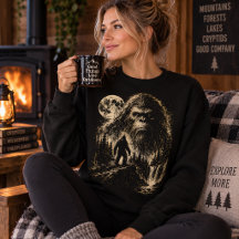 Bigfoot Under the Moon Vintage Cryptid Forest