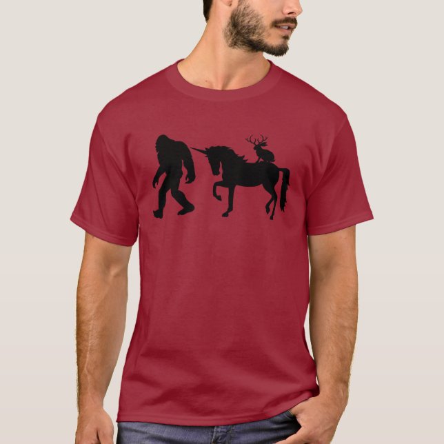 Bigfoot, Unicorn and Jackalope T-Shirt (Front)