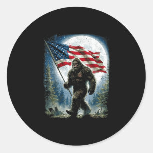 Bigfoot usa american flag 4th of july sasquatch classic round sticker