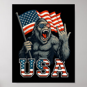 Bigfoot Usa Sasquatch 4th Of July American Flag Pa Poster