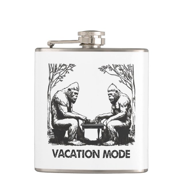 Bigfoot Vacation Mode Chess Hip Flask (Front)