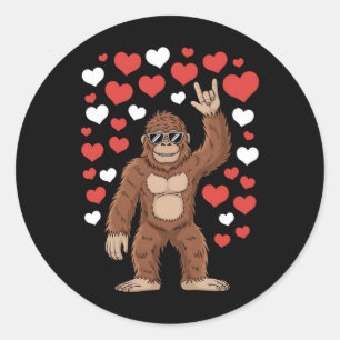 Bigfoot Valentines Day Funny Hearts Sasquatch Classic Round Sticker
