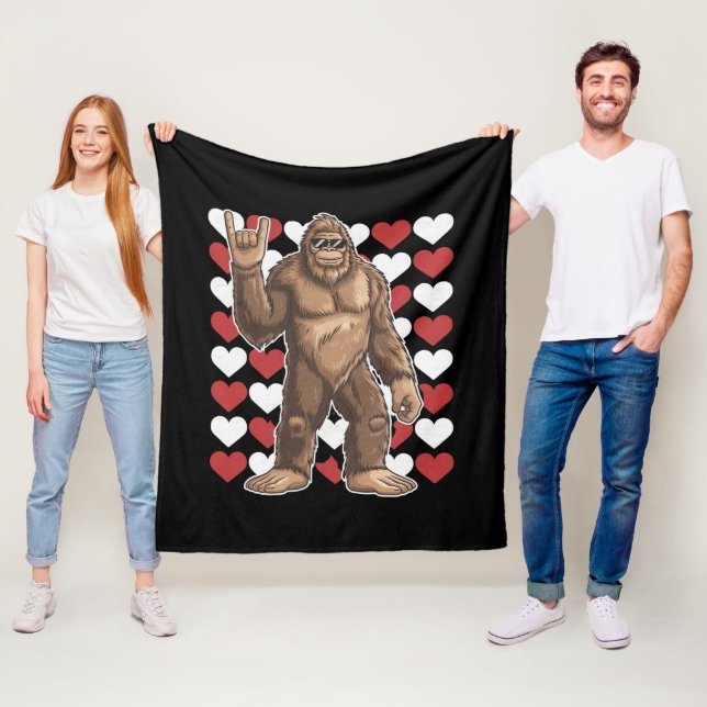 Bigfoot Valentines Day Funny Hearts Sasquatch Love Fleece Blanket (In Situ)
