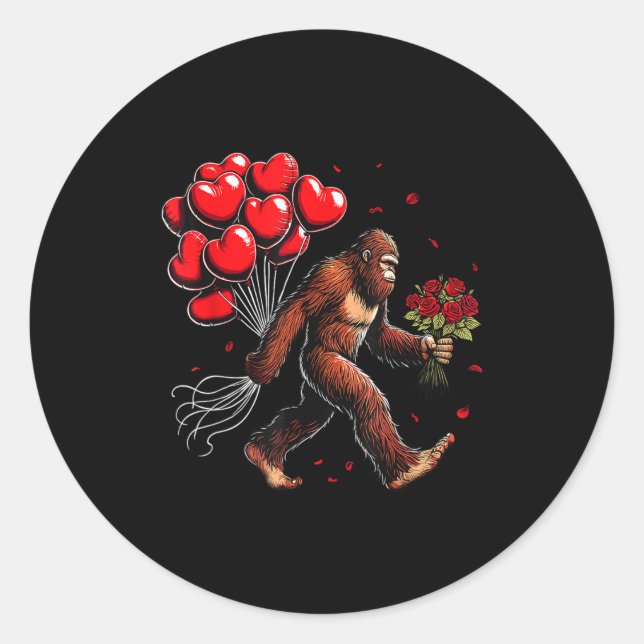 Bigfoot Valentines Day Funny Sasquatch Hearts Love Classic Round Sticker (Front)