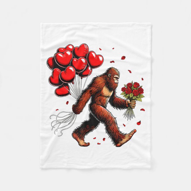 Bigfoot Valentines Day Funny Sasquatch Hearts Love Fleece Blanket (Front)