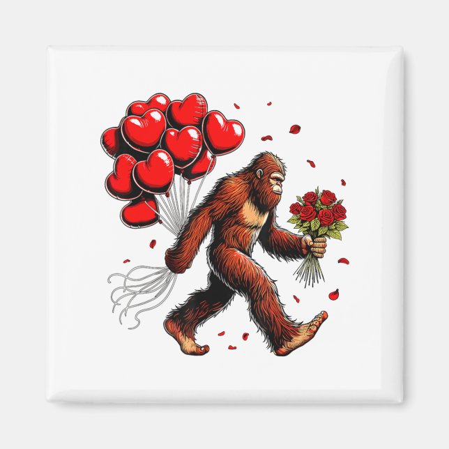 Bigfoot Valentines Day Funny Sasquatch Hearts Love Magnet (Front)