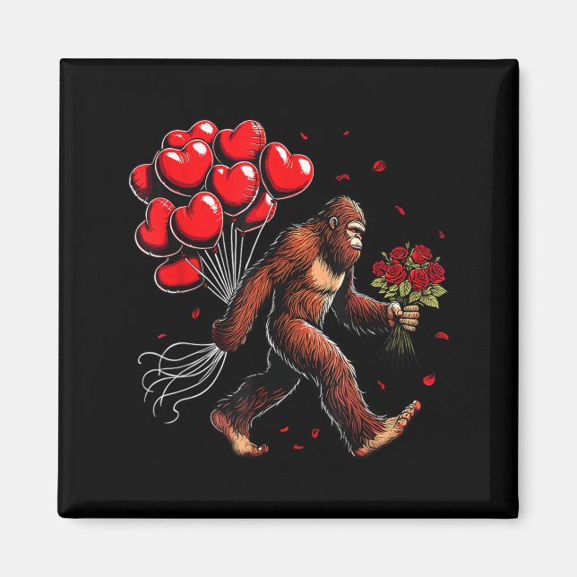 Bigfoot Valentines Day Funny Sasquatch Hearts Love Magnet (Front)
