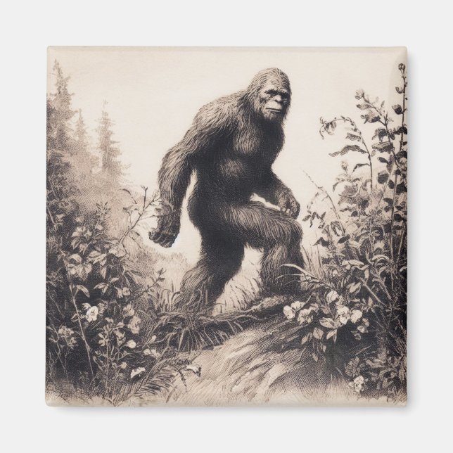 Bigfoot Vintage Illustration Folklore Magnet (Front)