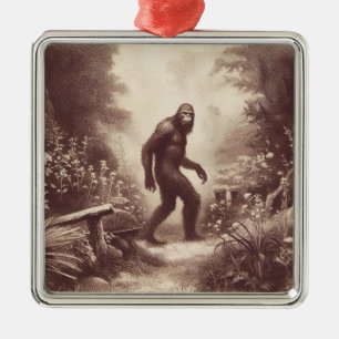 Bigfoot Vintage Illustration Folklore Metal Ornament