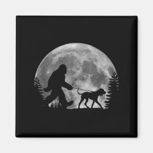 Bigfoot Walking A Dog Funny Coonhound Lovers Moon Magnet