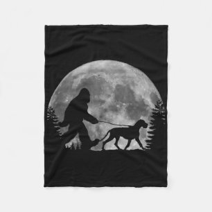 Bigfoot Walking A Dog Funny Great Dane Lovers Moon Fleece Blanket