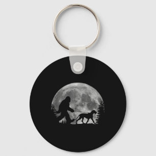 Bigfoot Walking A Dog Funny Great Dane Lovers Moon Key Ring