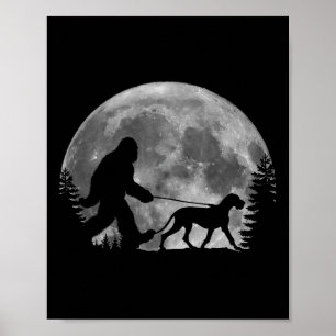 Bigfoot Walking A Dog Funny Great Dane Lovers Moon Poster