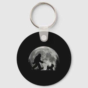 Bigfoot Walking A Dog Funny Yorkie Lovers Moon Key Ring