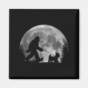 Bigfoot Walking A Dog Funny Yorkie Lovers Moon Magnet