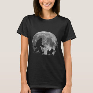 Bigfoot Walking A Dog Funny Yorkie Lovers Moon T-Shirt