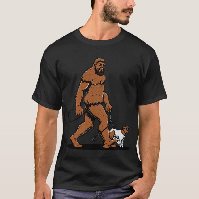 Bigfoot Walking Boston Terrier Shirt, Dog Walker  T-Shirt (Front)