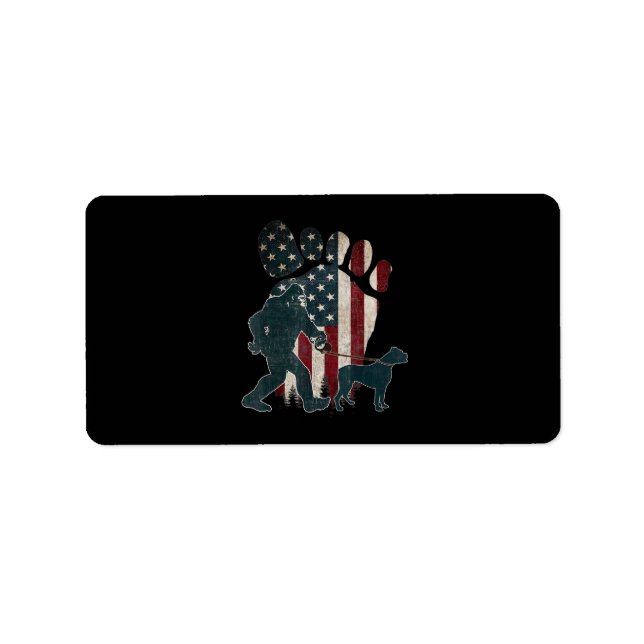 Bigfoot Walking Boxer Silhouette American Usa Flag Label (Front)