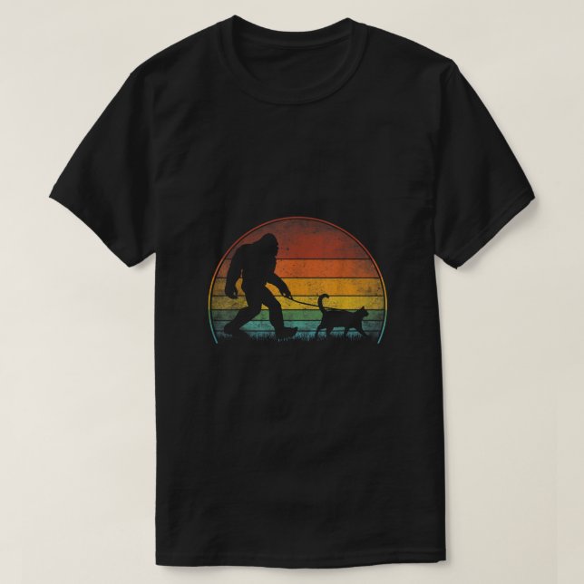 Bigfoot Walking Cat Sasquatch Black Cat Lover Gift T-Shirt (Design Front)