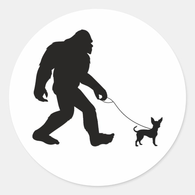 Bigfoot Walking Chihuahua Classic Round Sticker (Front)
