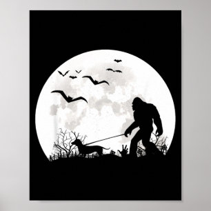 Bigfoot Walking Dachshund Dog Moon Sasquatch Poster