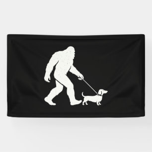 Bigfoot Walking Dachshund Funny Wiener Dog Dad Banner