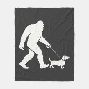 Bigfoot Walking Dachshund Funny Wiener Dog Dad  Fleece Blanket