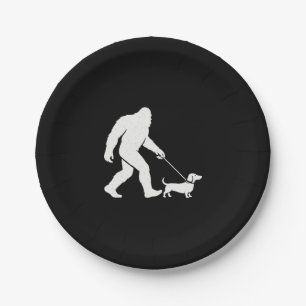 Bigfoot Walking Dachshund Funny Wiener Dog Dad Paper Plate