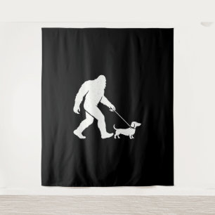 Bigfoot Walking Dachshund Funny Wiener Dog Dad  Tapestry