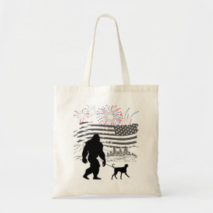Bigfoot walking dog 4th July.w Tote Bag