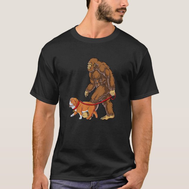 Bigfoot Walking French Bulldog Funny Sasquatch Gif T-Shirt (Front)