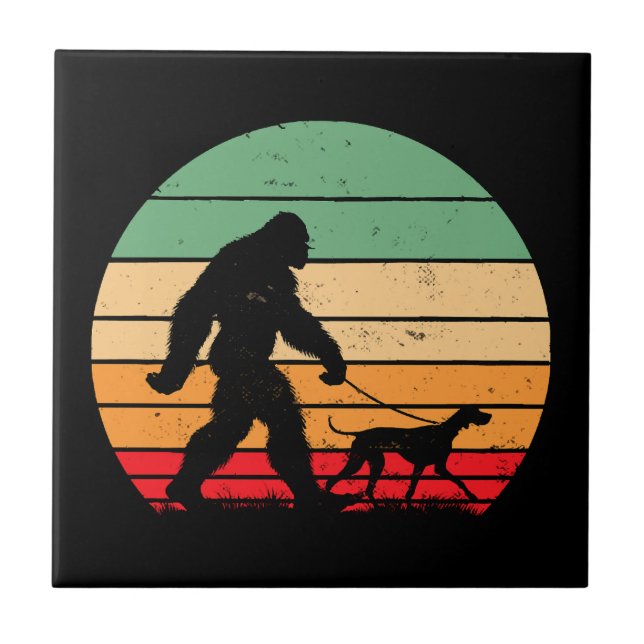 Bigfoot Walking German Shorthaired Pointer Dog Vin Ceramic Tile (Front)